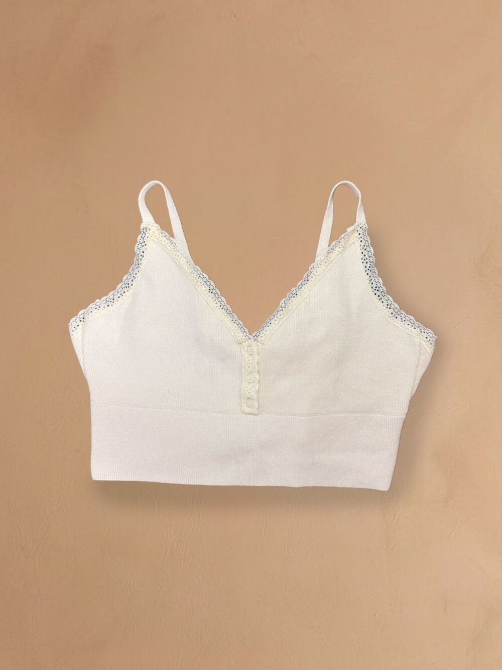 Urban Outfitters Cream Lace Trim Tie Back Cropped Knit Cami Top